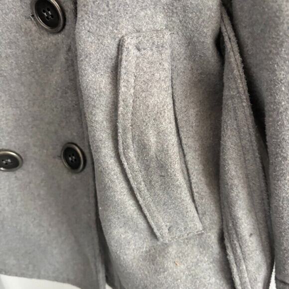 Vintage 90's Y2K Bongo Sz L Gray Belted Pea Coat Wool Blend Winter Coat - Picture 8 of 14